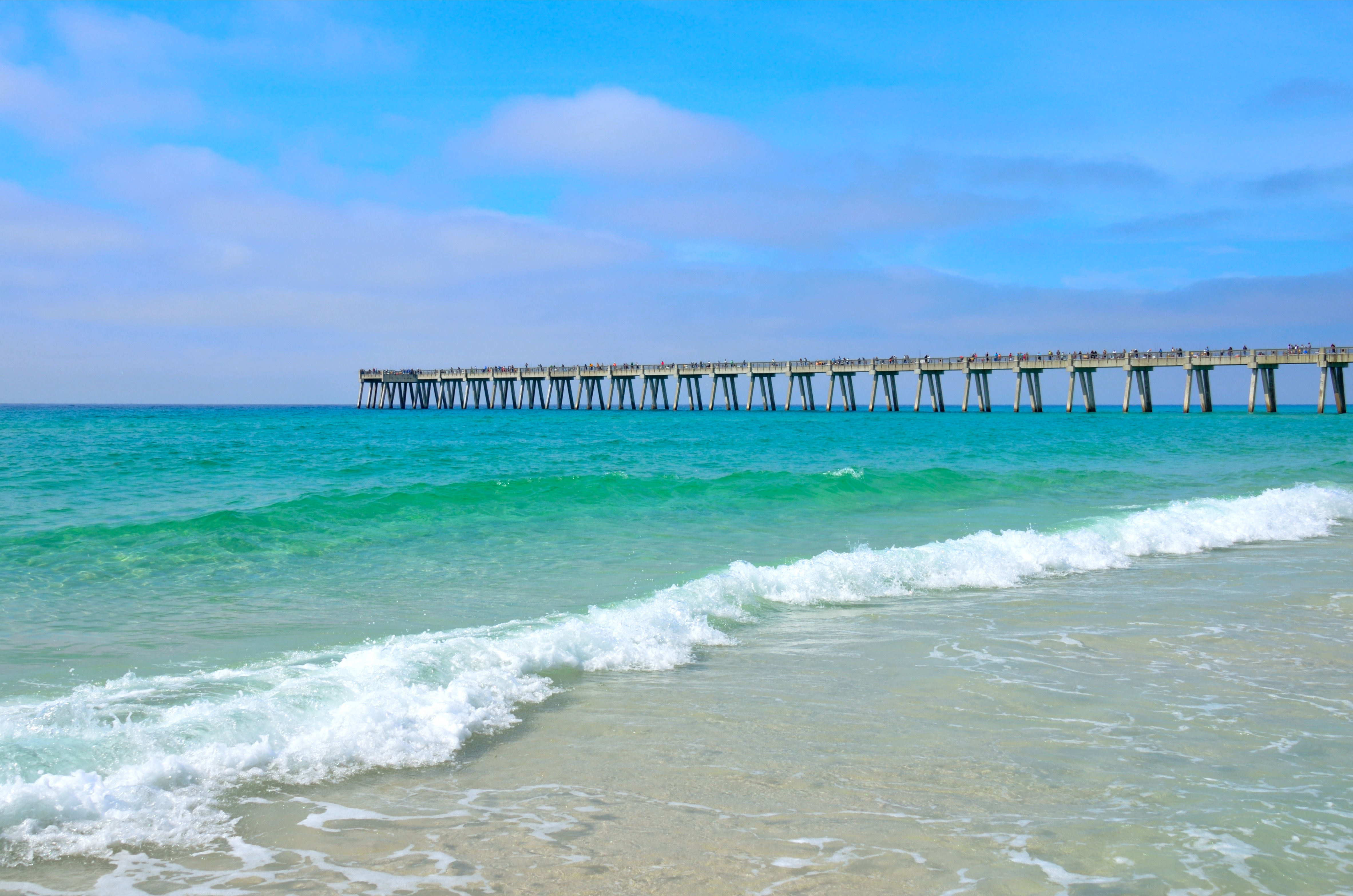 Pier extending into ocean in Panama City Beach, Florida